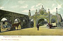 The Wignacourt Arch, built in 1615 by Bontadino de Bontadini Wignacourt aqueduct postcard 1899.jpg