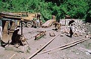 Remains of the 600 mm (1 ft 11+5⁄8 in) mining railway at Șotânga-Margineanca, 1999