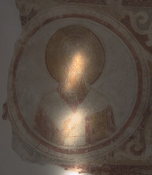 Saint, 12th century fresco in Staraya Ladoga