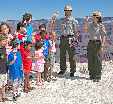 Park rangers leading a Junior Ranger program