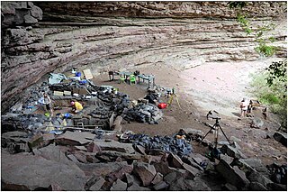 View over the excavation area inside the cave