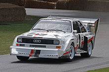 1987 Audi Sport Quattro S1 with special racing wings and the Pikes Peak International Hill Climb livery, in the Goodwood Festival of Speed 1987AudiSportQuattroS1PikesPeak.jpg