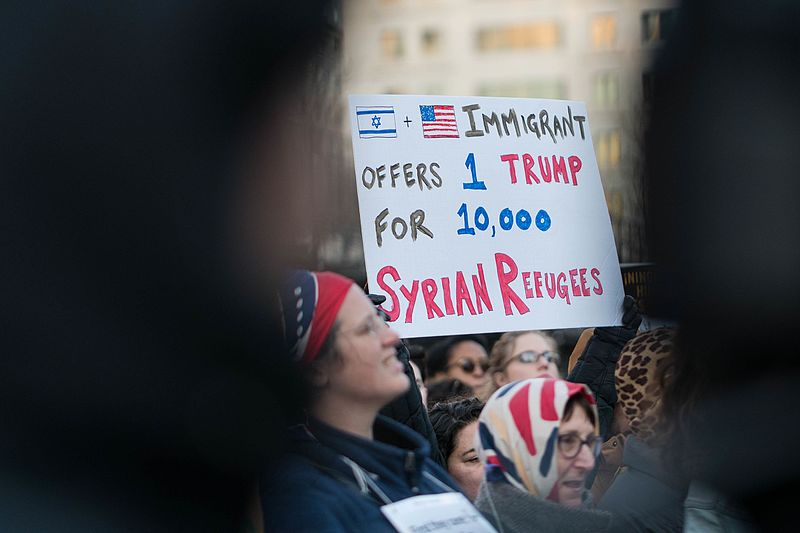 File:1 Trump for 10,000 Syrian Refugees, Thursday evening rally against Trump's "Muslim Ban" policies sponsored by Freedom Muslim American Women's Policy (31701093894).jpg