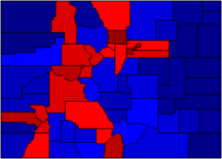 Carte des résultats de l'élection présidentielle américaine de 2016, par comté, au Colorado (Rouge: Clinton / Bleu: Trump)