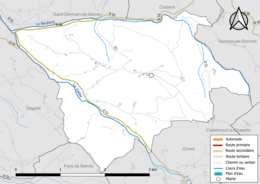 Carte en couleur présentant le réseau hydrographique de la commune