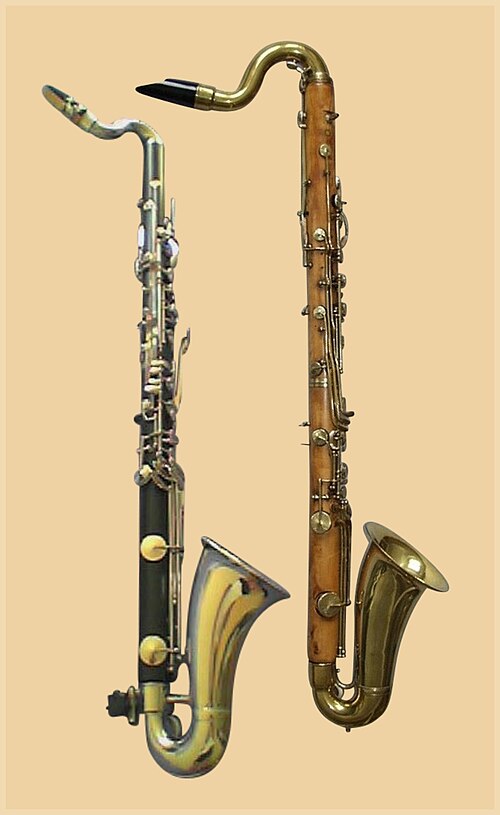 Two short bass clarinets, on the right side made from boxwood