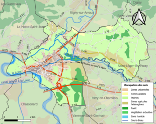 Barevná mapa znázorňující využití půdy.