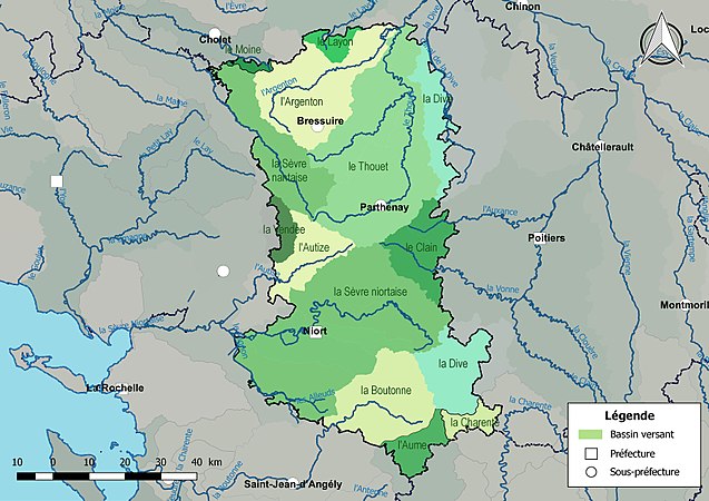 Les principaux bassins versants des Deux-Sèvres.