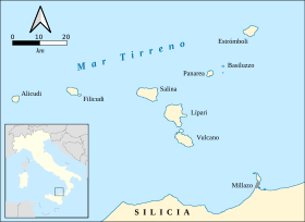 Localización de Stromboli en las Eolias
