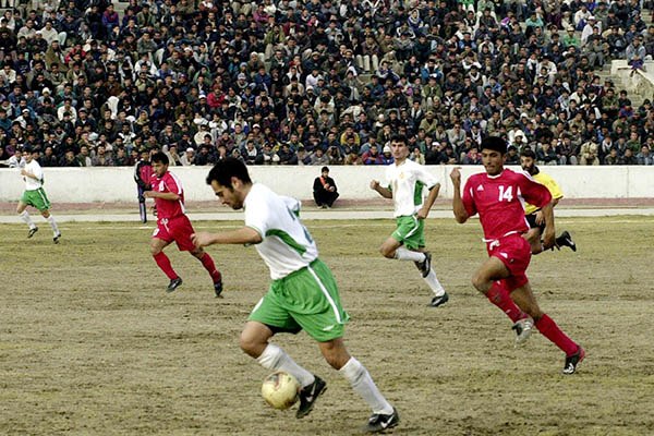 Match scene between Afghanistan and Turkmenistan in a FIFA World Cup qualification match in Kabul, 2003