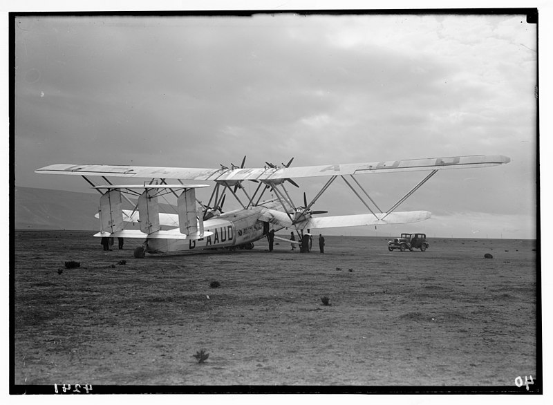 File:Air views of Palestine. Aircrafts etc. of the Imperial Airways Ltd., on the Sea of Galilee and at Semakh. Aircraft 'Hanno' ready for take-off. Silver wings against dark clouds at Semakh LOC matpc.03064.jpg