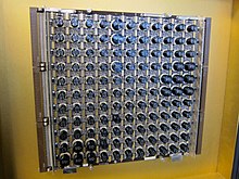 Amdahl 580: 11-by-11 Multi-Chip Carrier board Amdahl 580's Multi-Chip Carrier board (11x11-chip MMC) - (Amdahl J0276641, IMP 8, PN 56-135958-124).jpg