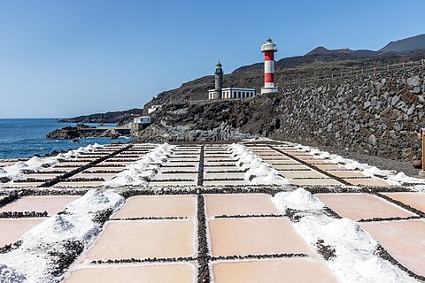 Salinas de Fuencaliente with the old and new lighthouses, La Palma