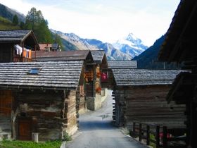 Ayer village street with a view towards Besso