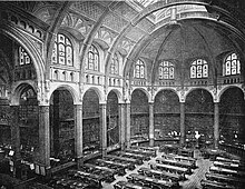 The tall clerestoried reading room of the 1882 library. BCL restored after the fire of 1879.jpg