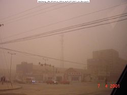 Dust storm comes to Baicheng in 2001