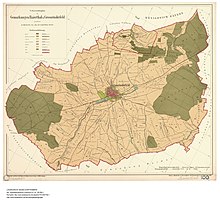 Gemarkung des Hauptortes Großrinderfeld, um 1899, daneben die damals noch eigenständige Gemarkung von Hof Baiertal, die heute in der Gemarkung von Großrinderfeld aufgegangen ist