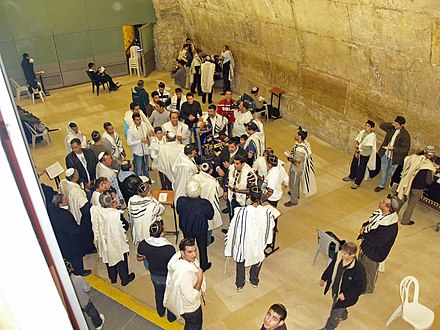 Celebration of Bar Mitzvah in the Western Wall tunnel in Jerusalem.