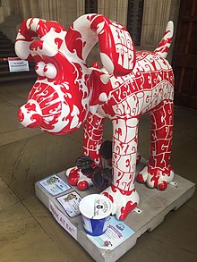 The "Bark at 'Ee" sculpture, which PS20,000 to David Clarke, Deputy Vice-Chancellor at Bristol University. It is permanently situated in the Wills Memorial Building, alongside a charity donation box for the Grand Appeal. Bark at 'EE Gromit Bristol.jpg