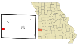 明登迈恩斯在巴顿县及密苏里州的位置（以红色标示）
