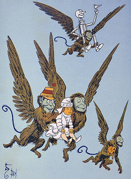 The Winged Monkeys transport Dorothy.