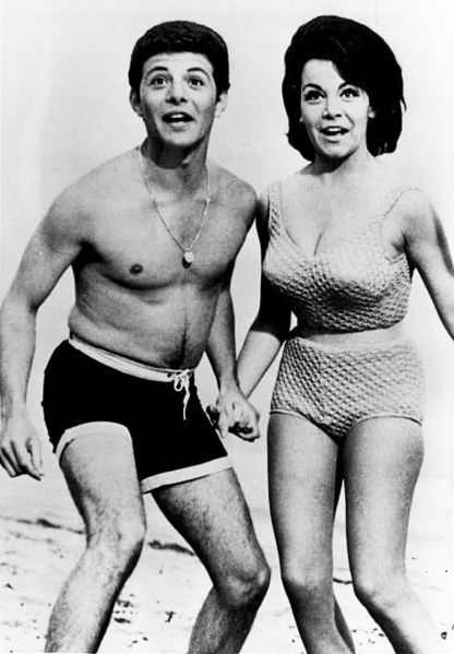 Avalon and Funicello during the filming of Beach Blanket Bingo. Both were in their mid-20s during filming.