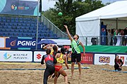 Deutsch: Beachhandball Europameisterschaften 2019 (Beach handball Euro); Tag 5: 6. Juli 2019 – Frauen, Platzierungsspiel für die Ränge 9–12, Deutschland-Polen 2:1 (22:23, 19:16, 7:6) English: Beach handball Euro; Day 5: 6 July 2019 – Placement Match/Cross Match for rank 9–12 Women – Germany-Poland 2:1 (22:23, 19:16, 7:6)