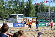 Deutsch: Beachhandball Europameisterschaften 2019 (Beach handball Euro); Tag 1: 2. Juli 2019 – Männer, Vorrunde Gruppe D, Frankreich-Montenegro 2:0 (19:7, 18:9) English: Beach handball Euro; Day 1: 2 July 2019 – Men Preliminary Round Group D – France-Montenegro 2:0 (19:7, 18:9)