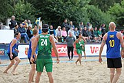 Deutsch: Beachhandball Europameisterschaften 2019 (Beach handball Euro); Tag 2: 3. Juli 2019 – Männer, Vorrunde Gruppe D, Ungarn-Schweden 2:0 (23:22, 32:24) English: Beach handball Euro; Day 2: 3 July 2019 – Women Preliminary Round Group A – Men Preliminary Round Group D – Hungary-Sweden 2:0 (23:22, 32:24)