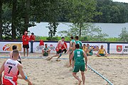 Deutsch: Beachhandball Europameisterschaften 2019 (Beach handball Euro); Tag 2: 3. Juli 2019 – Männer, Vorrunde Gruppe C, Nordmazedonien-Schweiz 0:2 (13:22, 18:19) English: Beach handball Euro; Day 2: 3 July 2019 – Women Preliminary Round Group A – Men Preliminary Round Group C – North Macedonia-Switzerland 0:2 (13:22, 18:19)