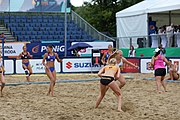 Deutsch: Beachhandball Europameisterschaften 2019 (Beach handball Euro); Tag 5: 6. Juli 2019 – Frauen, Halbfinale, Ungarn-Niederlande 2:0 (19:16, 15:12) English: Beach handball Euro; Day 5: 6 July 2019 – Semifinal Women – Hungary-Netherlands 2:0 (19:16, 15:12)