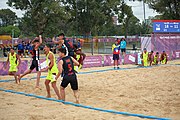 Deutsch: Beachhandball bei den Olympischen Jugendspielen 2018; Tag 5, 10. November 2018; Jungs, Platzierungsrunde - Venezuela-Paraguay 2:0 English: Beach handball at the 2018 Summer Youth Olympics at 11 October 2018 – Boys Consolation Round – Venezuela-Paraguay 2:0