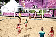 Deutsch: Beachhandball bei den Olympischen Jugendspielen 2018; Tag 3, 9. Oktober 2018; Mädchen, Vorrunde, Gruppe A - Kroatien-Ungarn 0:2 English: Beach handball at the 2018 Summer Youth Olympics at 9 October 2018 – Girls Preliminary Round Group A‎ – Croatia-Hungary 0:2