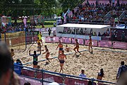 Deutsch: Beachhandball bei den Olympischen Jugendspielen 2018; Tag 3, 10. Oktober 2018; Mädchen, Vorrunde, Gruppe B - Niederlande-Argentinien 2:0 English: Beach handball at the 2018 Summer Youth Olympics at 10 October 2018 – Girls Preliminary Round Group B‎ – Netherlands-Argentina 2:0