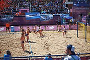 Deutsch: Beachhandball bei den Olympischen Jugendspielen 2018; Tag 3, 10. Oktober 2018; Mädchen, Vorrunde, Gruppe B - Niederlande-Argentinien 2:0 English: Beach handball at the 2018 Summer Youth Olympics at 10 October 2018 – Girls Preliminary Round Group B‎ – Netherlands-Argentina 2:0