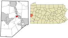 Beaver County Pennsylvania začleněné a neregistrované oblasti Beaver highlighted.svg