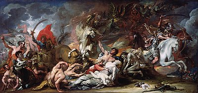 Benjamin West - Death on the Pale Horse (Second version, Detroit Institute of arts); Oil on canvas: 59.5 x 128.5 cm. Benjamin West - Death on the Pale Horse - 79.33 - Detroit Institute of Arts.jpg