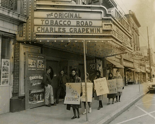 Bennett students picketing the segregated National Theatre