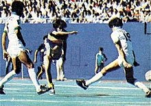 New York Cosmos playing v Argentine side Boca Juniors at Giants Stadium, September 1978 Boca vs cosmos giants stadium.jpg