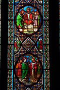 Détail du vitrail représentant la rencontre de saint Seurin et saint Amand