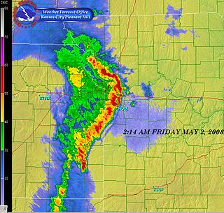 <span class="mw-page-title-main">Bow echo</span> Mesoscale convective system shaped like a archers bow