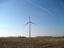 This Wind Turbine in Bowling Green is one of the many wind turbines in rural Northwest Ohio areas. Bowling Green Wind Power.jpg