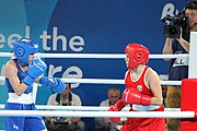 Deutsch: Boxen bei den Olympischen Jugendspielen 2018 Tag 12, 18. Oktober 2018 - Kampf um die Bronzemedaille im Fliegengewicht Mädchen – Heaven Destiny Garcia (USA, blau) schlägt Goryanana Stoeva (Bulgarien, rot) 5-0; Ringrichter ist Ishanguly Meretnyyazov (Turkmenistan). English: Boxing at the 2018 Summer Youth Olympics on 18 October 2018 – Girl's flyweight Bronze Medal Bout - Heaven Destiny Garcia (USA, blue) beats Goryanana Stoeva (Bulgaria, red) 5-0; Referee is Ishanguly Meretnyyazov (Turkmenistan). Español: Boxeo en los Juegos Olímpicos Juveniles de Verano de 2018 en 18 de octubre de 2018 - Combate a medalla de bronce de peso mosca para mujeres: Heaven Destiny Garcia (Estados Unidos, azul) le gana a Goryanana Stoeva (Bulgaria, roja) 5-0; El árbitro es Ishanguly Meretnyyazov (Turkmenistán).