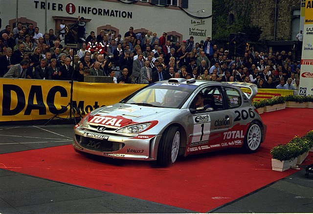 Burns with a Peugeot 206 WRC at the 2002 Rallye Deutschland