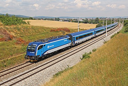 Fast train from Vienna to Prague operated by the Czech Railways (CD)