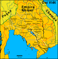 Map of the Khmer Empire under Jayavarman VII (French indications)