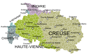 Province de La Marche au XVIIIe siècle (seule la partie occidentale intègre la Charente)
