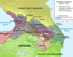 850 yılında Kafkasya. (Hereti'nin en geniş sınırları)