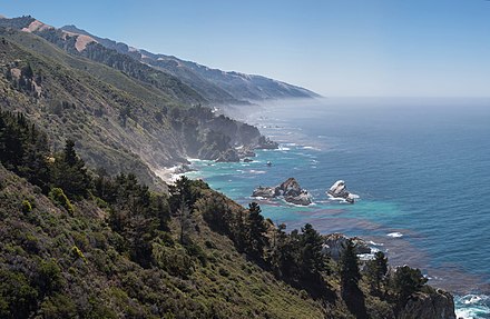 Looking south, showing the McWay Rocks, about 16 mi (26 km) south of Big Sur
