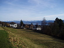 Vue du Lac de Zurich et des Alpes depuis le versant sud.